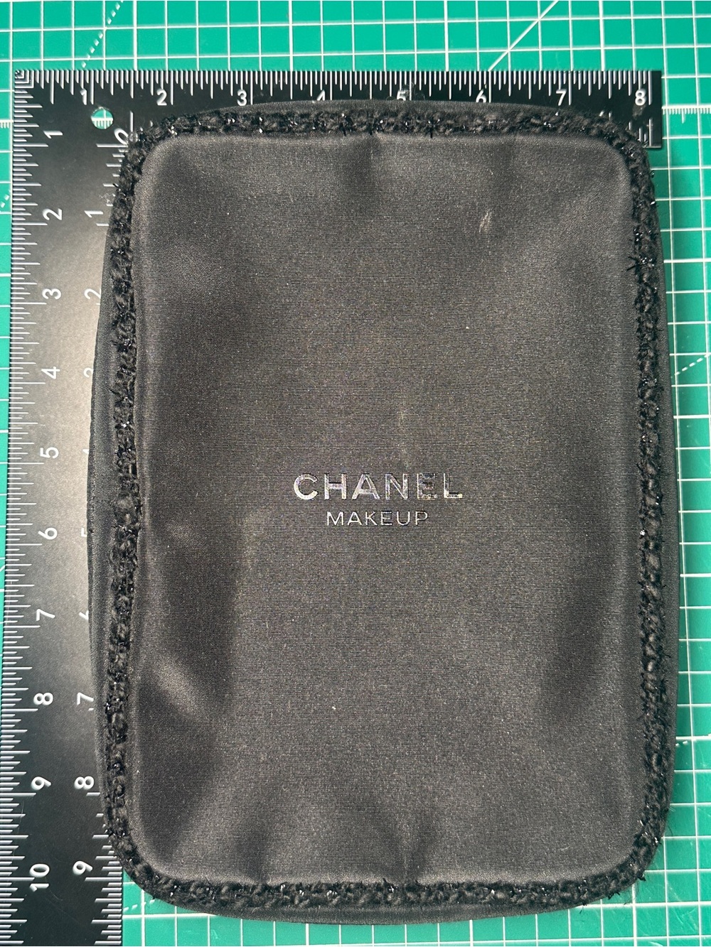 CHANEL Black Satin Makeup Pouch with Braided Trim